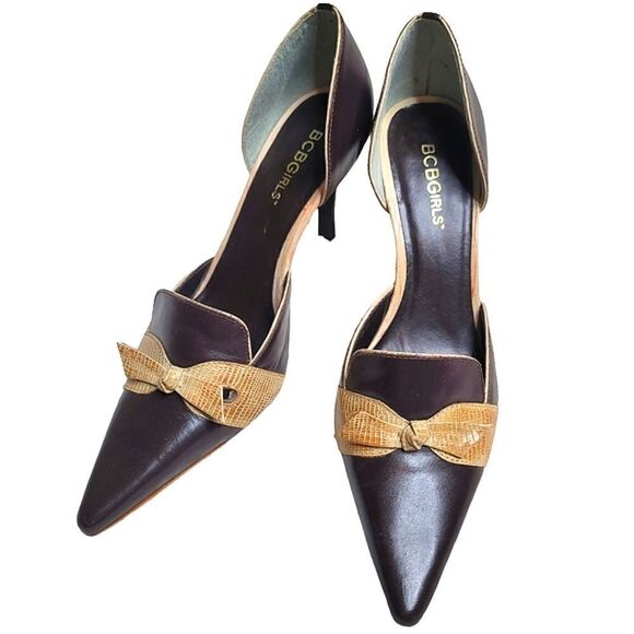BCBGirls Leather Pointed Toe D'orsay Bow Heels - Picture 2 of 9
